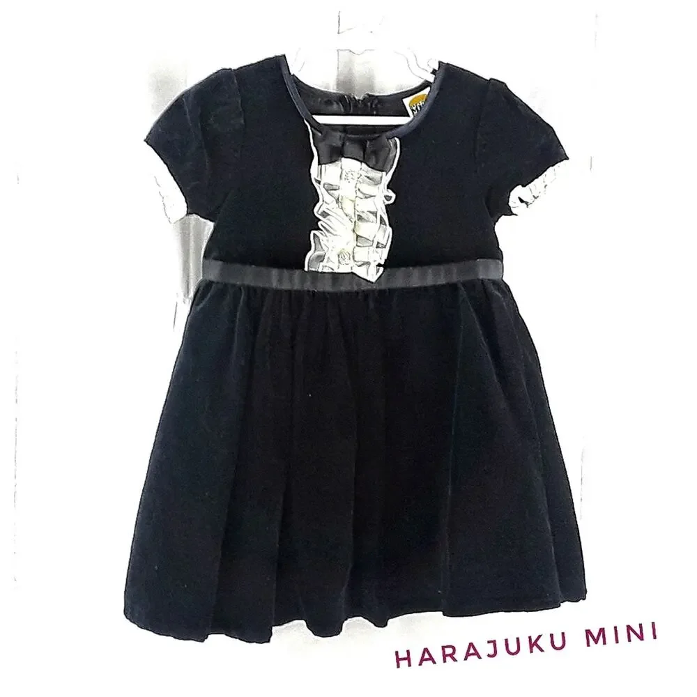 HARAJUKU MINI Girl's Tuxedo Style Dress Black Tie Velvet Size 5T Formal Dressy